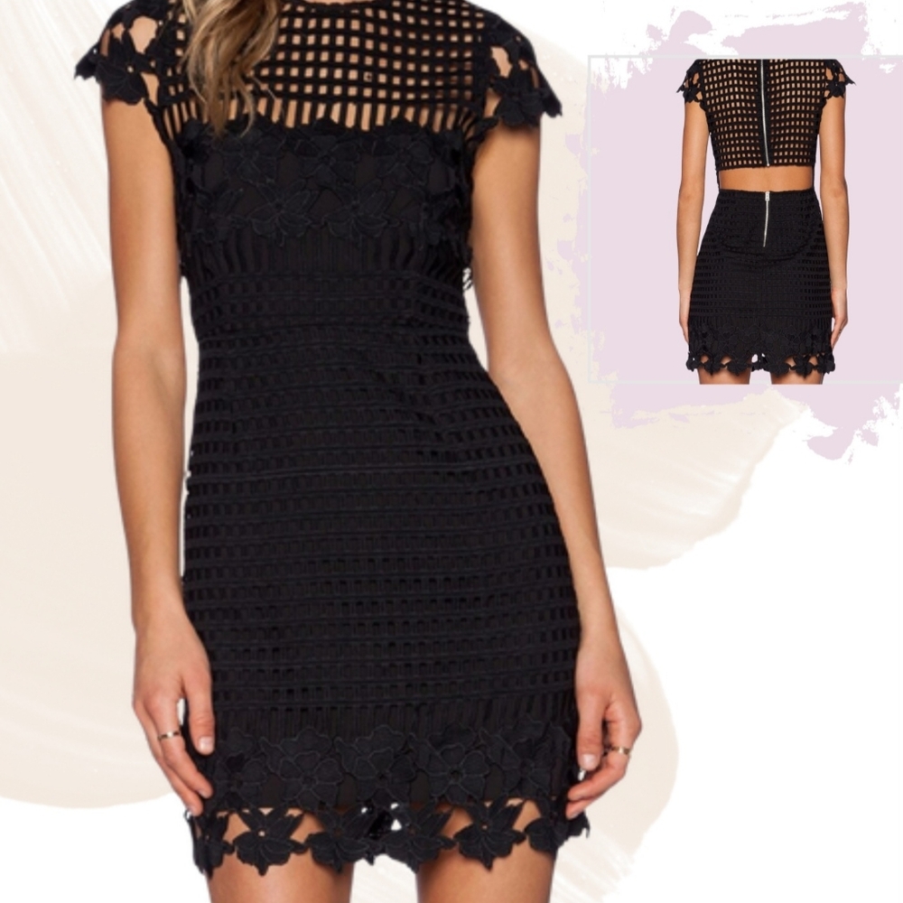 SAYLOR Black Crocheted Backless Mini Dress